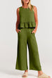 Mixiedress Crewneck Ruffle Tank Top Wide Leg Pockets Pants Set