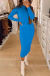 Mixiedress Crewneck Long Sleeves Pullover Pocketed Midi Skirt Cable Knit Set