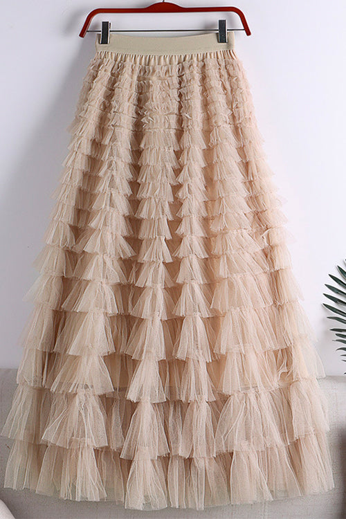 Mixiedress High Waist Ruffle Layered Mesh A-line Skirt