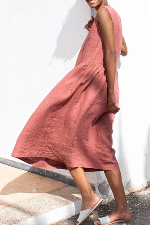 Mixiedress Solid Sleeveless Cotton Linen Midi Sundress