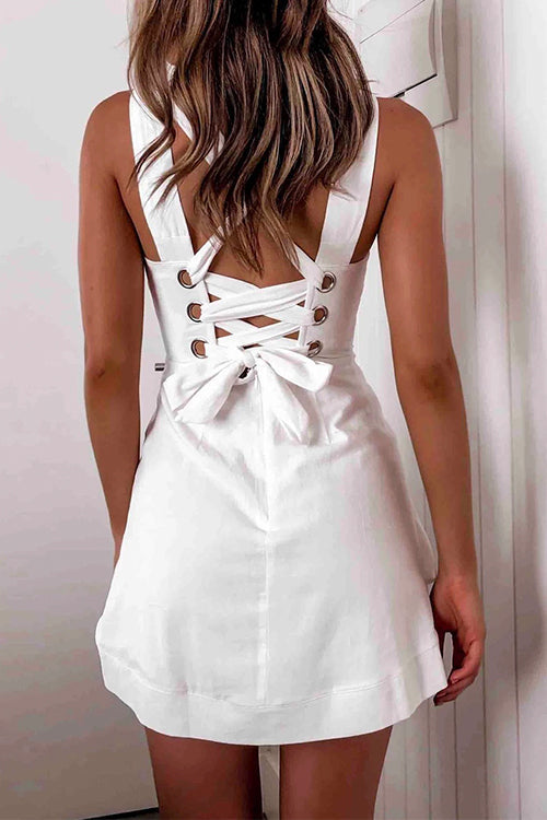 Mixiedress Backless Lace Up Draped A-line Tank Dress