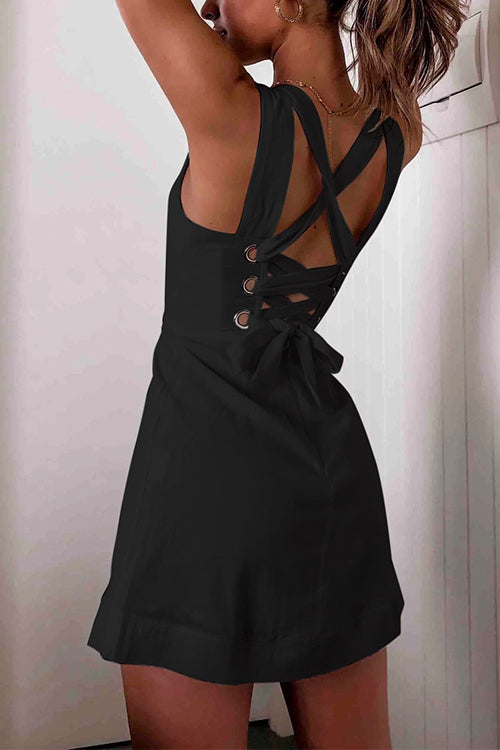 Mixiedress Backless Lace Up Draped A-line Tank Dress