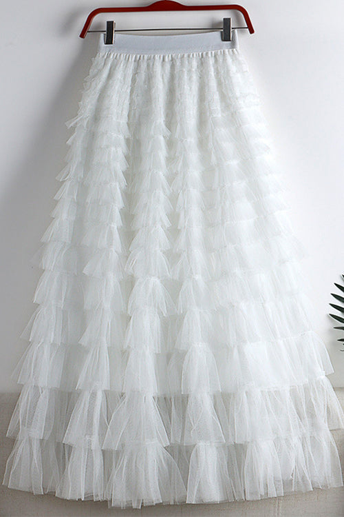 Mixiedress High Waist Ruffle Layered Mesh A-line Skirt