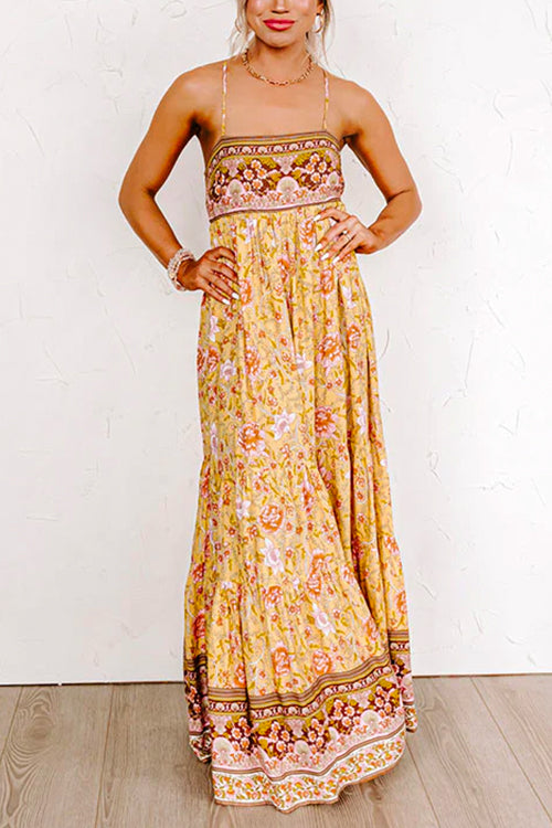 Mixiedress Lace Up Backless High Waist Floral Maxi Cami Holiday Dress