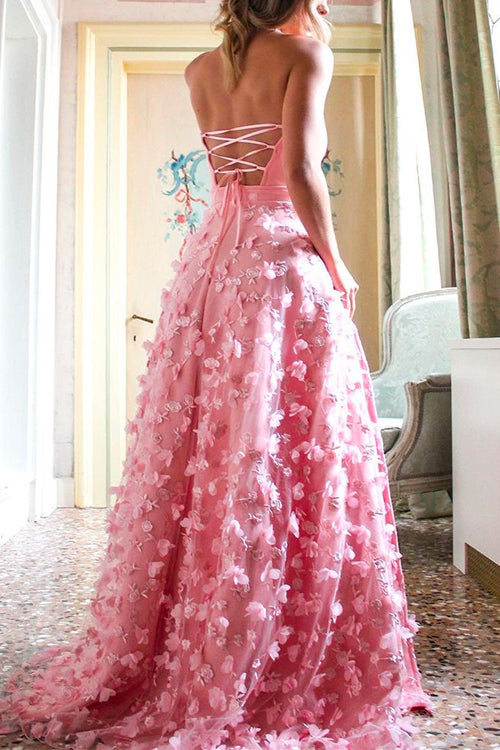 Mixiedress Off Shoulder High Slit Butterfly Appliques Flare Maxi Party Dress