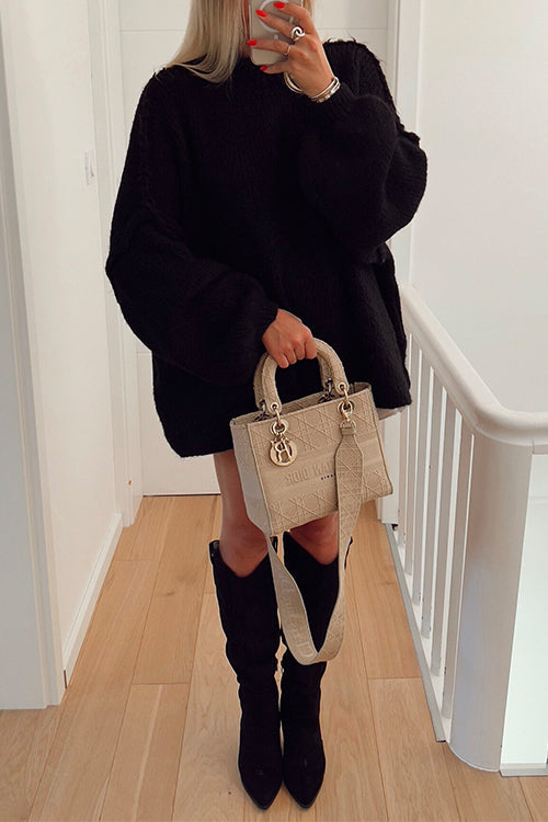 Mixiedress Drop Shoulder Plain Casual Pullover Sweater