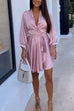 Mixiedress V Neck Long Sleeves Tie Waist Satin Wrap Dress