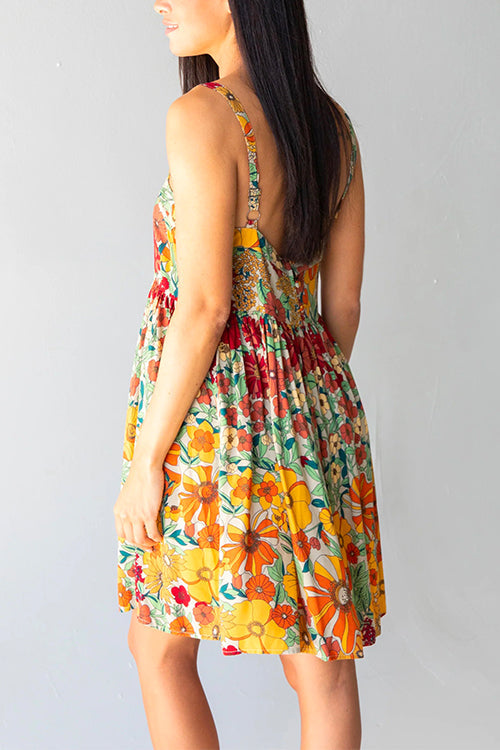 Mixiedress Adjustable Straps Backless Floral Swing Beach Dress