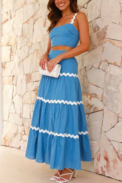 Mixiedress Ric Rac Crop Cami Top and Tiered Maxi Swing Skirt Set
