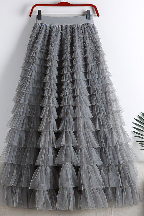Mixiedress High Waist Ruffle Layered Mesh A-line Skirt