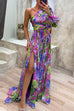 Mixiedress One Shoulder High Slit Waisted Floral Maxi Party Dress
