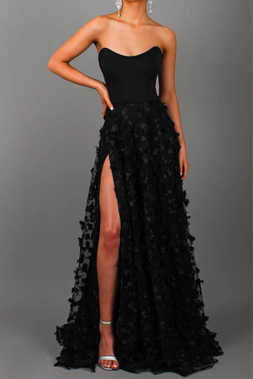 Mixiedress Off Shoulder High Slit Butterfly Appliques Flare Maxi Party Dress