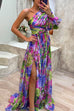 Mixiedress One Shoulder High Slit Waisted Floral Maxi Party Dress