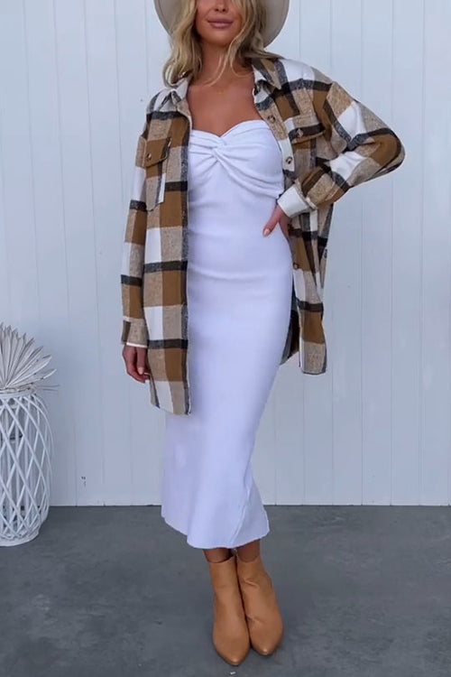 Mixiedress Off Shoulder Twist Front Back Slit Knitting Maxi Dress