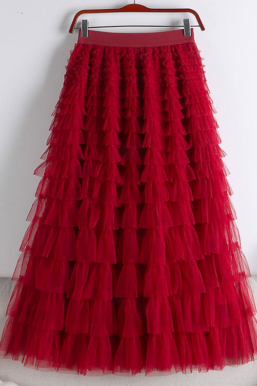 Mixiedress High Waist Ruffle Layered Mesh A-line Skirt