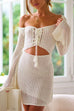 Mixiedress Long Sleeves Lace-up Cut Out Knitting Cover Up Dress