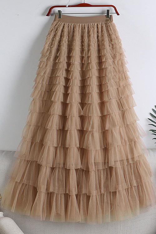 Mixiedress High Waist Ruffle Layered Mesh A-line Skirt