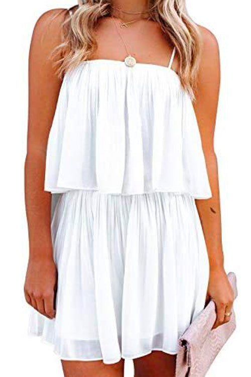 Mixiedress Solid Waisted Ruffle Pleated Cami Shorts Romper