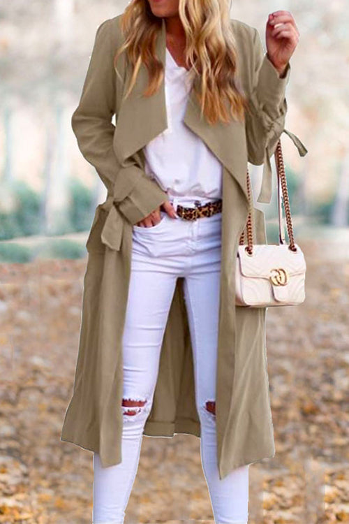 Mixiedress Drap Front Tie Waist Solid Fall Midi Cardigan