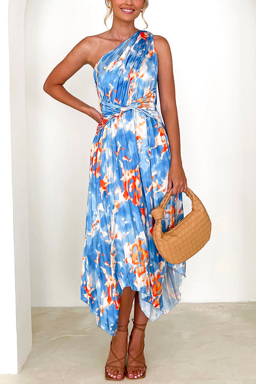 Mixiedress One Shoulder Twist Front Printed Irregular Dress