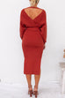 Mixiedress Wrap V Neck Side Split Tie Waist Midi Sweater Dress