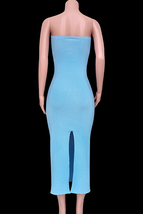 Mixiedress Off Shoulder Twist Front Back Slit Knitting Maxi Dress