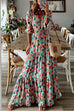 Mixiedress V Neck Drawstring Waist Ruffle Tiered Printed Maxi Holiday Dress