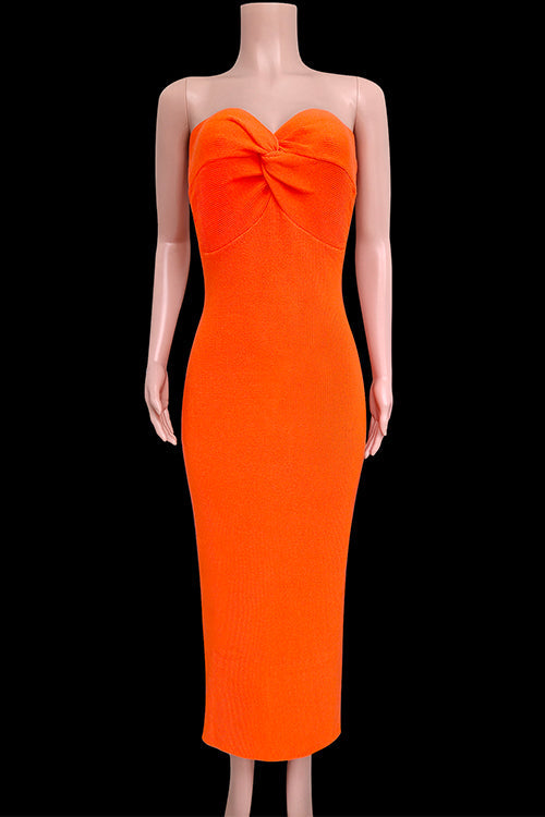 Mixiedress Off Shoulder Twist Front Back Slit Knitting Maxi Dress