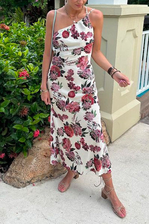 Mixiedress One Shoulder Backless Floral Maxi Cami Dress