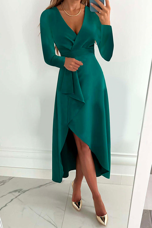 Mixiedress Wrap V Neck Waisted Split Wedding Guest Midi Dress