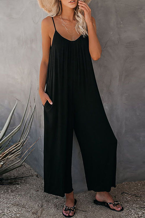 Mixiedress Scoop Neck Pockets Wide Leg Baggy Cami Jumpsuit