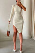 Mixiedress One Shoulder Slit Knee Length Ribbed Knit Bodycon Dress