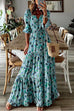 Mixiedress V Neck Drawstring Waist Ruffle Tiered Printed Maxi Holiday Dress