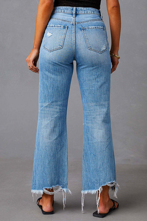 Mixiedress Raw Hem Ripped Flare Bottoms Denim Pants