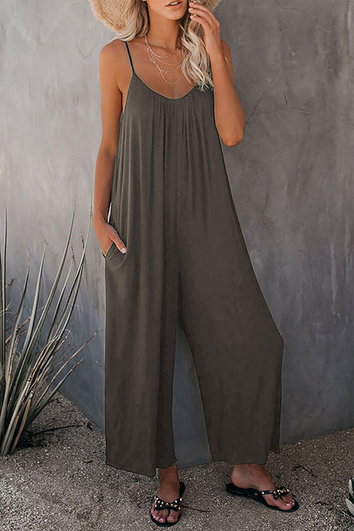 Mixiedress Scoop Neck Pockets Wide Leg Baggy Cami Jumpsuit