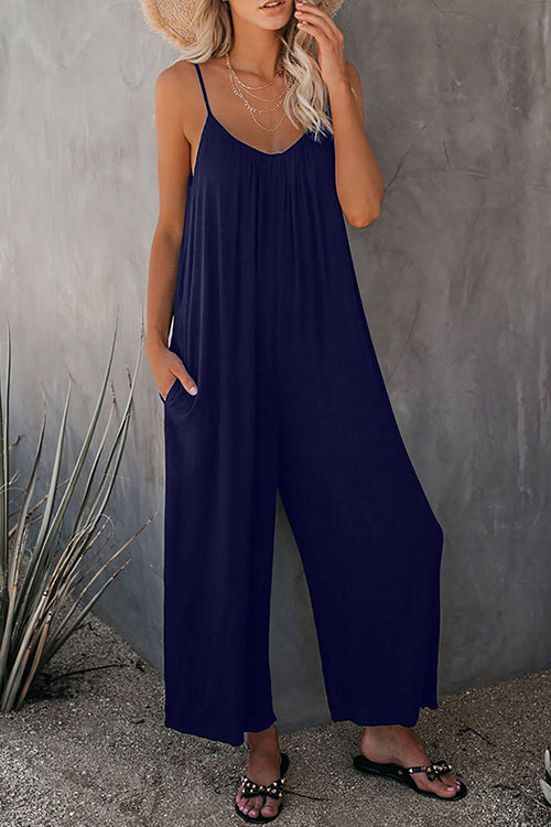 Mixiedress Scoop Neck Pockets Wide Leg Baggy Cami Jumpsuit
