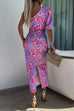 Mixiedress One Shoulder Waisted Floral Maxi Bodycon Dress