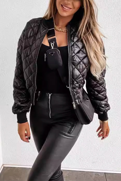 Mixiedress On-trend Zip Up Diamond Quilted Short Padded Jacket