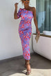 Mixiedress One Shoulder Waisted Floral Maxi Bodycon Dress