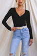 Mixiedress Wrap V Neck Long Sleeves Slim Fit Bottoming Top