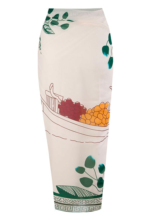 Mixiedress Bow Front One-piece Swimsuit and Printed Wrap Cover Up Skirt Set