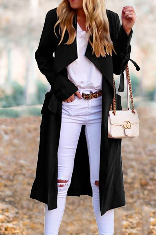 Mixiedress Drap Front Tie Waist Solid Fall Midi Cardigan