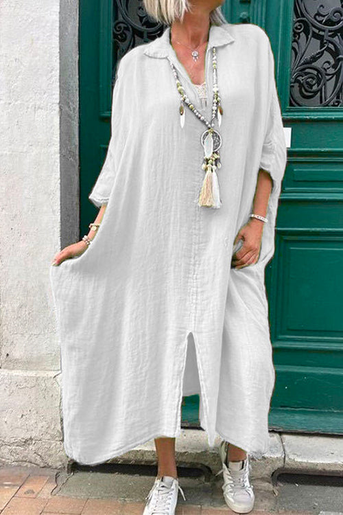 Mixiedress Lapel V Neck Slit Front Oversized Midi Dress