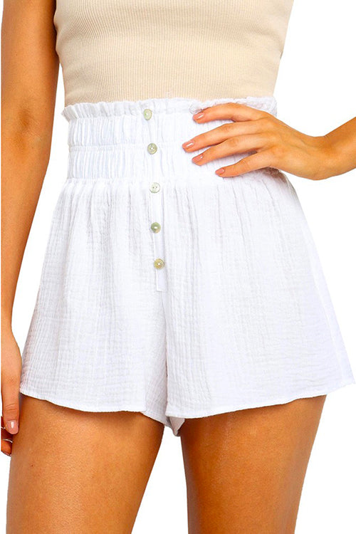 Mixiedress Buttons Frilled High Waist Solid Shorts