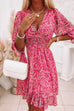 Mixiedress V Neck Puff Sleeve Waisted Floral Ruffle Dress
