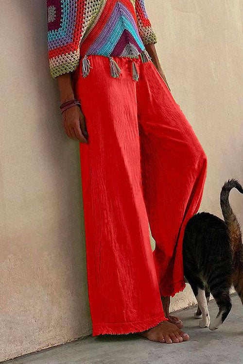 Mixiedress Solid Raw Hem Wide Leg Casual Pants