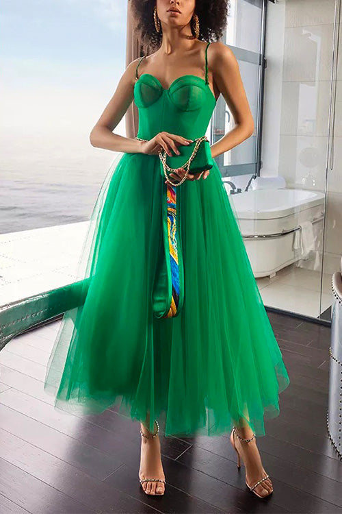 Mixiedress Solid High Waist Mesh Maxi Cami Party Dress