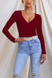 Mixiedress Wrap V Neck Long Sleeves Slim Fit Bottoming Top