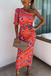 Mixiedress One Shoulder Waisted Floral Maxi Bodycon Dress