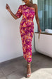 Mixiedress One Shoulder Waisted Floral Maxi Bodycon Dress